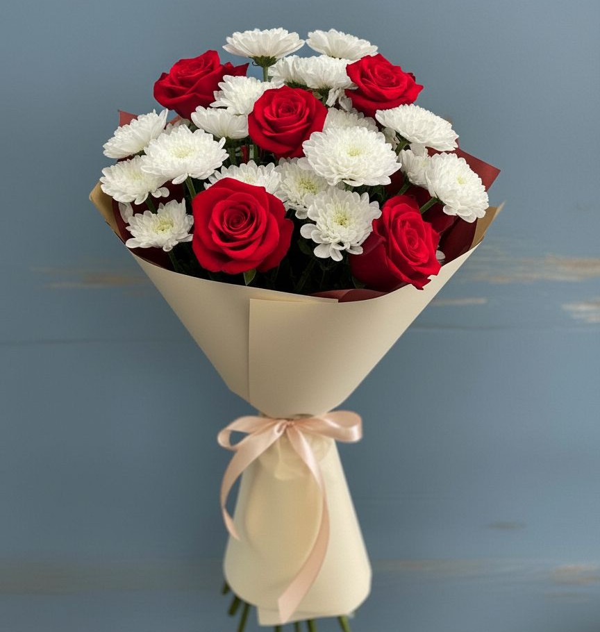 Букет цветов из: Розы и Хризантемы в Думиничи