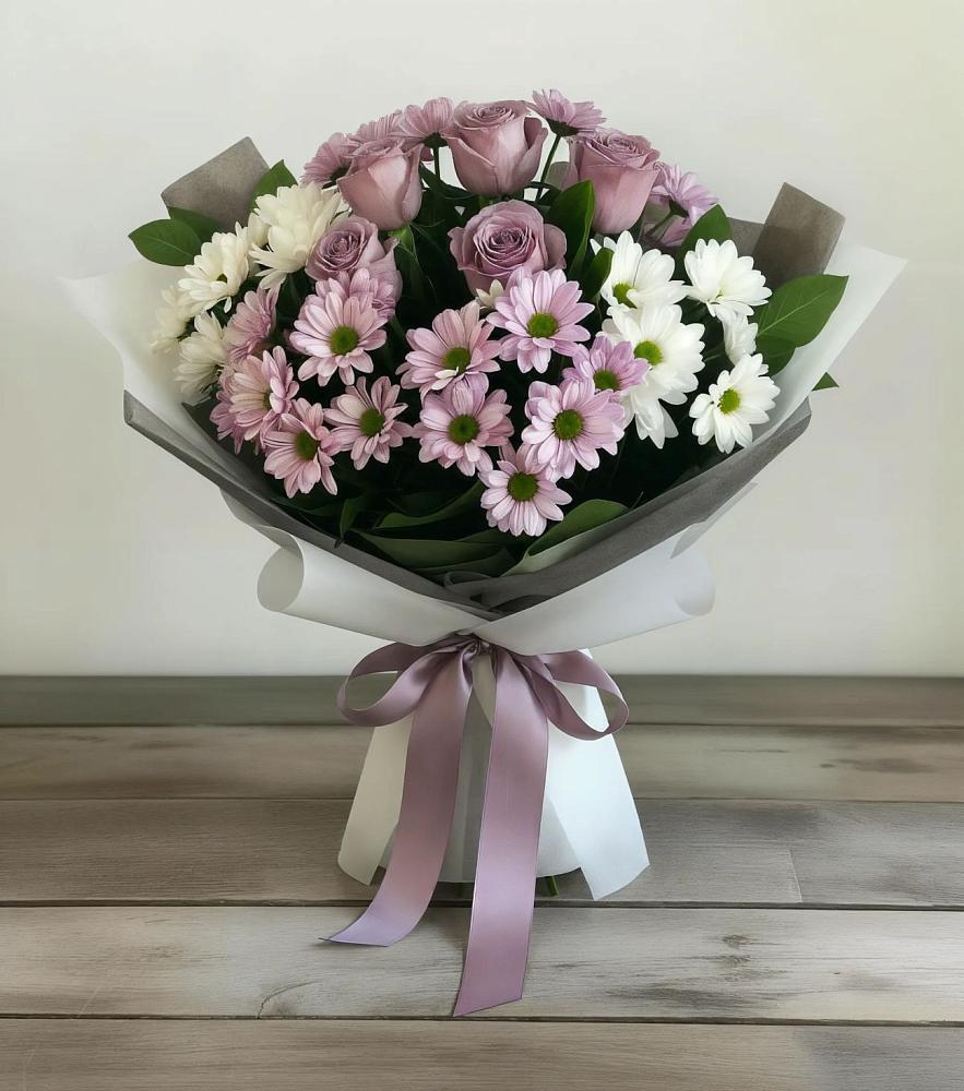 Букет цветов из: Хризантемы и Розы в Думиничи