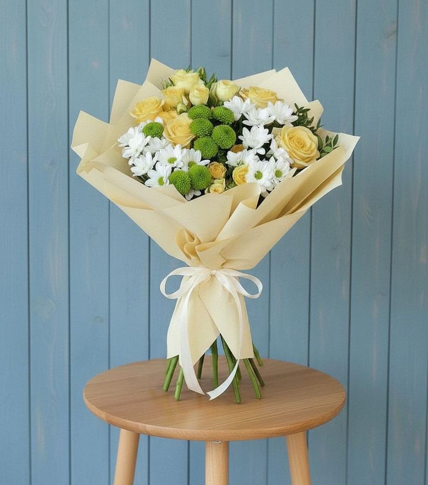 Букет цветов из: Хризантемы и Розы в Думиничи