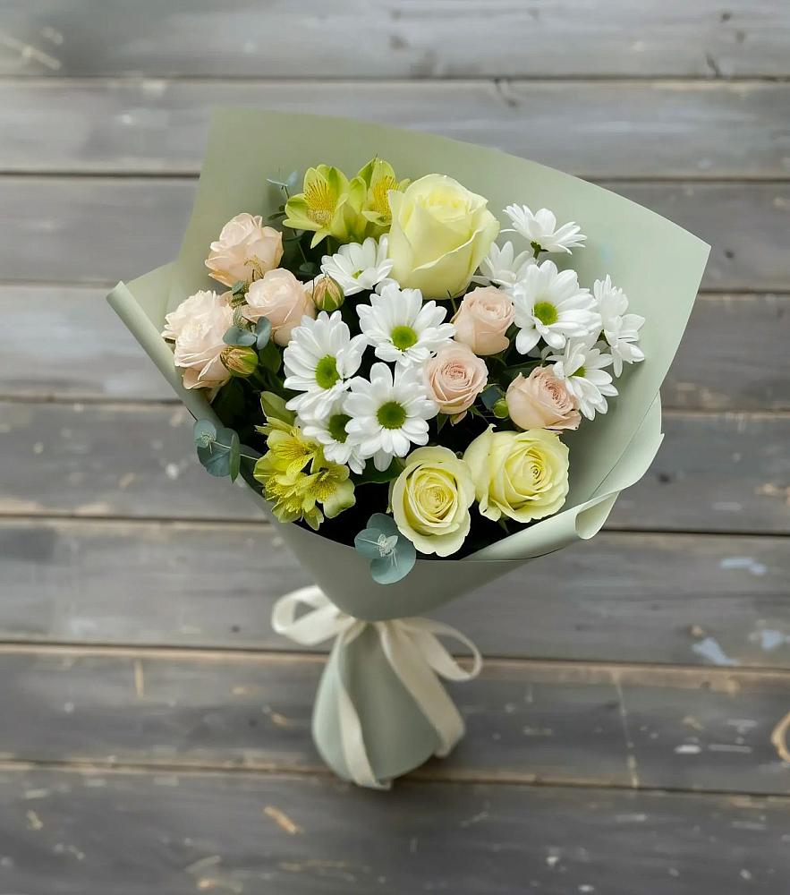 Букет цветов из: Альстромерии, Розы и Хризантемы в Думиничи