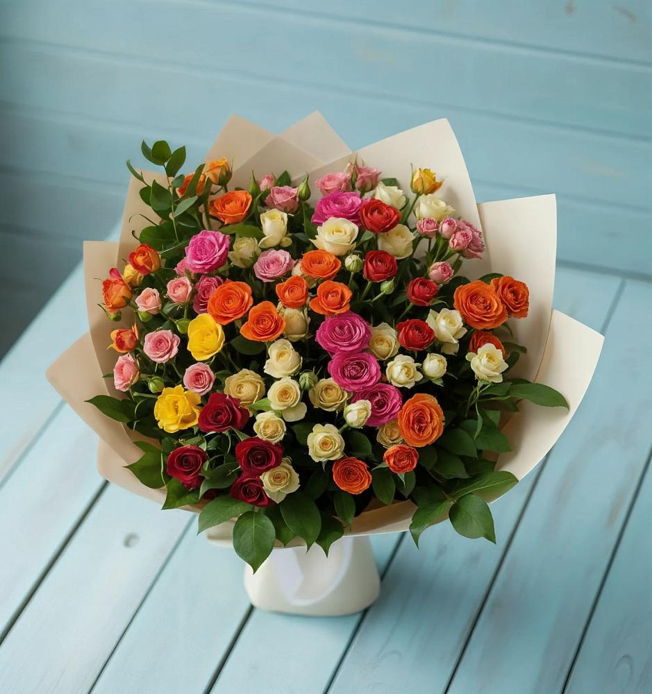 Букет Микс из разноцветных кустовых роз в Думиничи