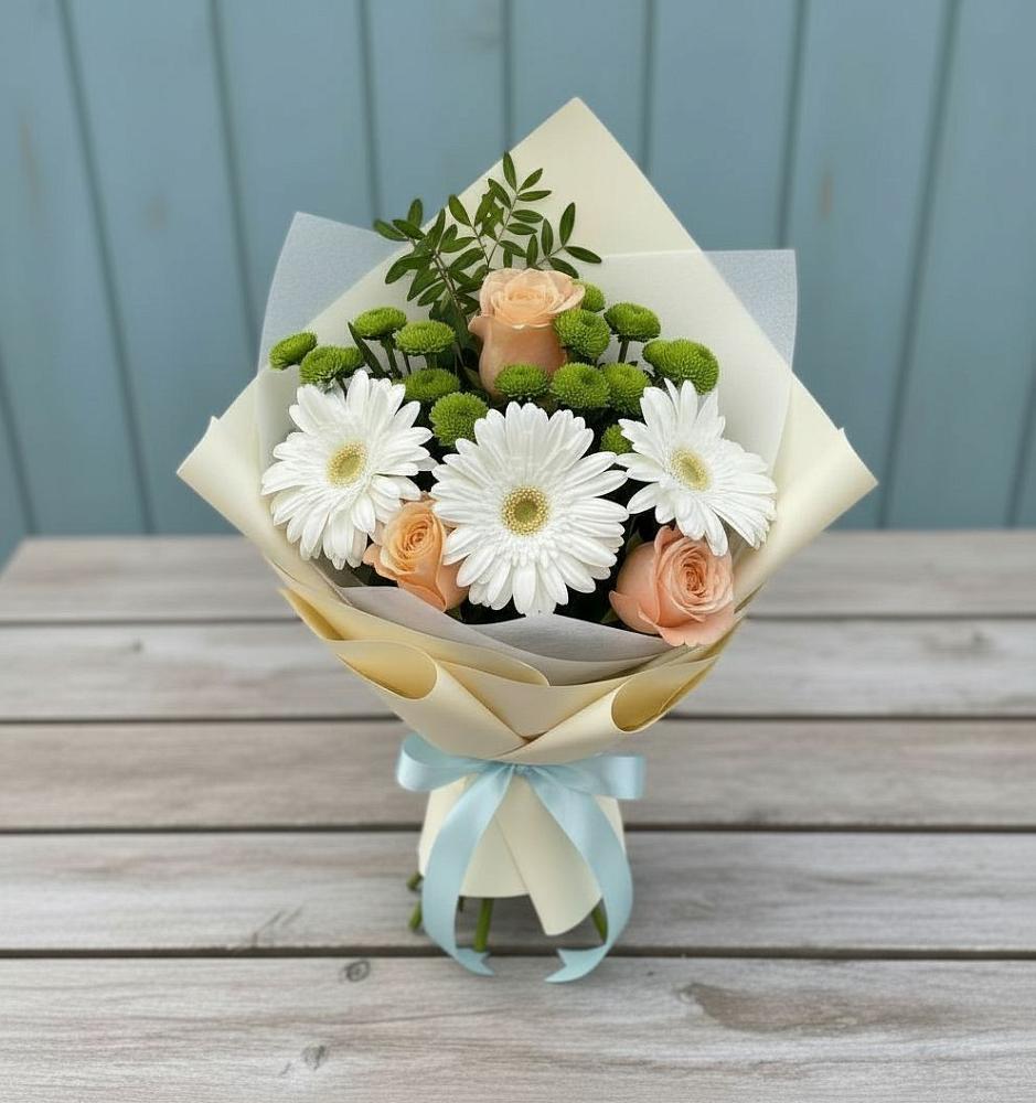 Букет цветов из: Герберы, Розы и Хризантемы в Думиничи