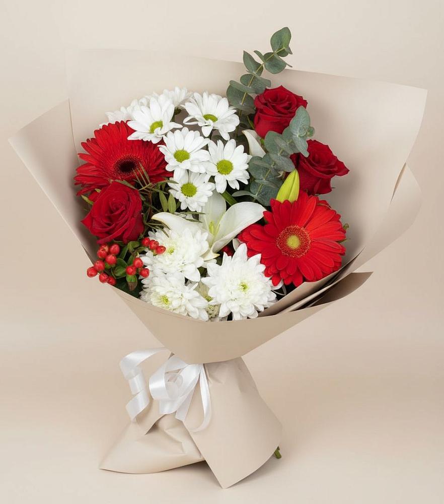 Букет цветов из: Розы, Хризантемы, Герберы и Лилии в Думиничи