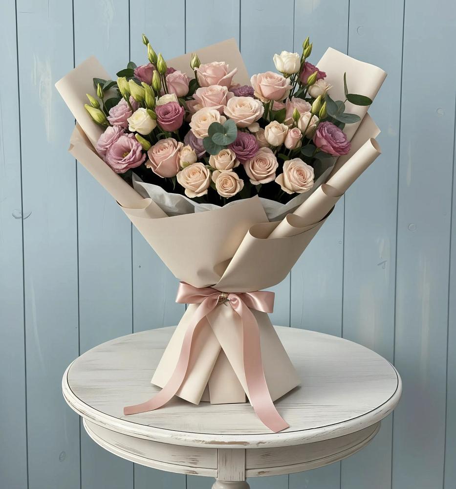 Букет цветов из: Розы и Лизиантусы в Думиничи