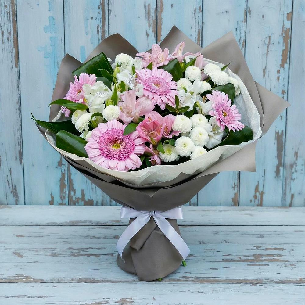 Букет цветов из: Герберы, Альстромерии и Хризантемы в Думиничи